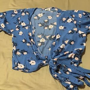 Blue floral wrap around crop top